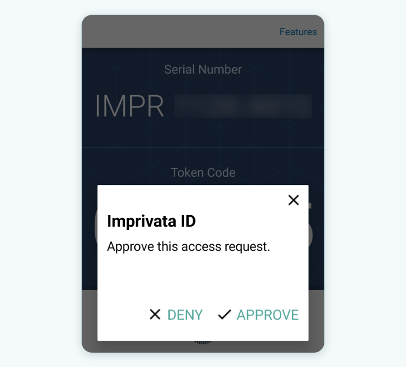 Imprivata ID app dialog: Approve this access request, with Deny and Approve buttons