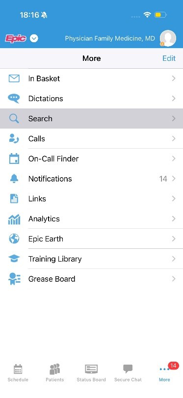 Haiku More menu with Search highlighted