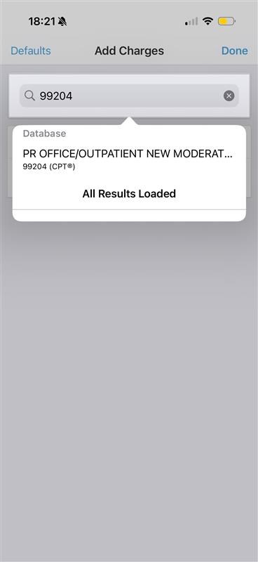 Add Charges search for CPT code 99204