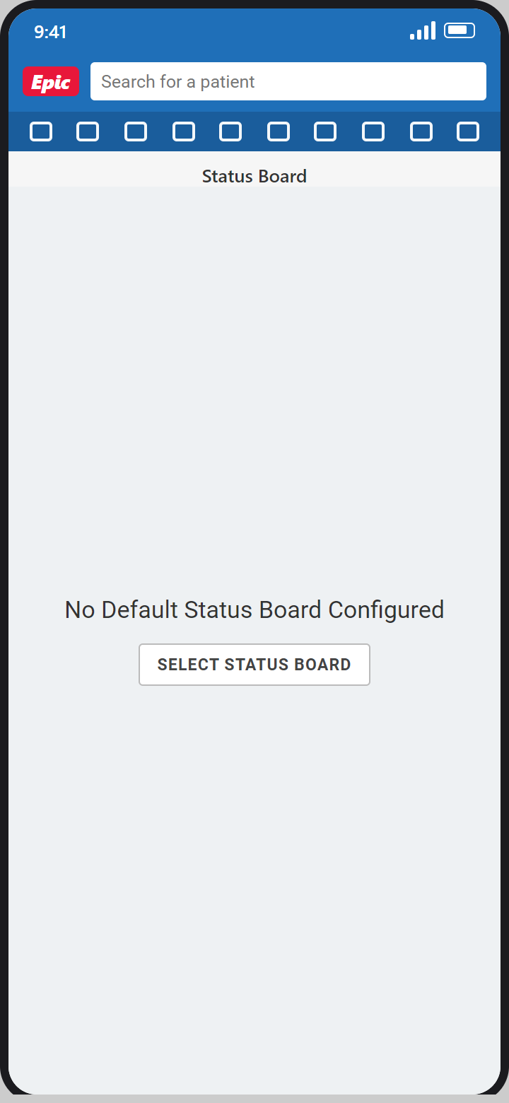 Haiku home screen after sign-in, showing No Default Status Board Configured