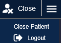Close menu with Close Patient and Logout