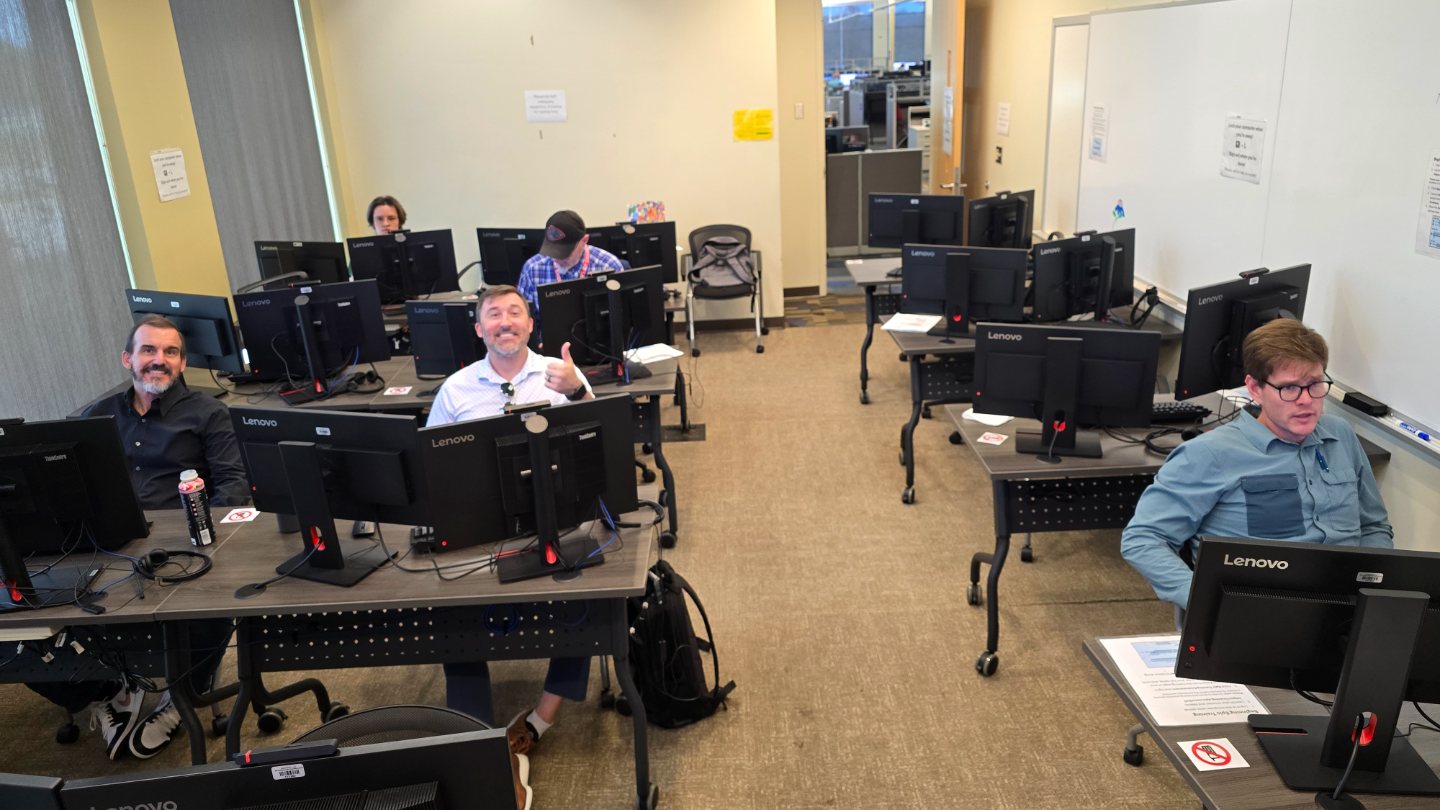 Freeman providers at their workstations during an Epic training class